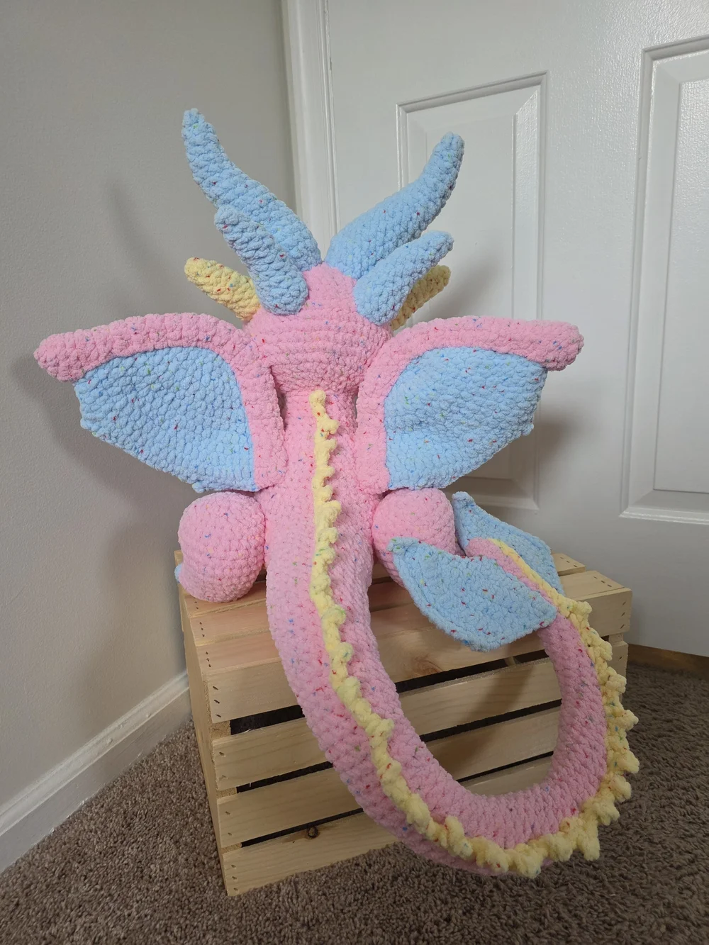 Handmade Plush Dragon Toy - Pink & Blue